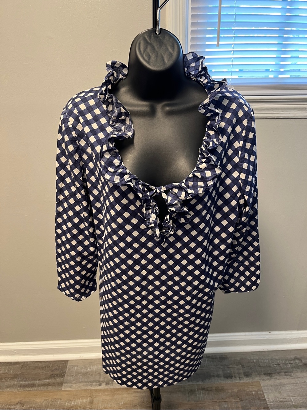 kate spade navy and white gingham top